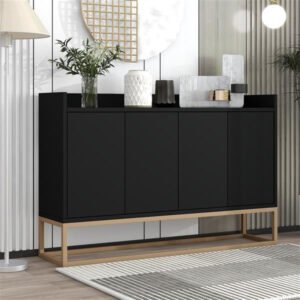 Modern Black Sideboard Buffet Cabinet with Gold Legs and Push-to-Open Doors