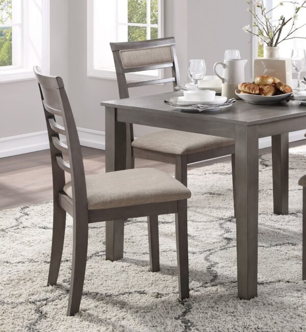 Gray 5pc Dining Set – Wooden Table with 4 Upholstered Chairs, Transitional Style - Image 2