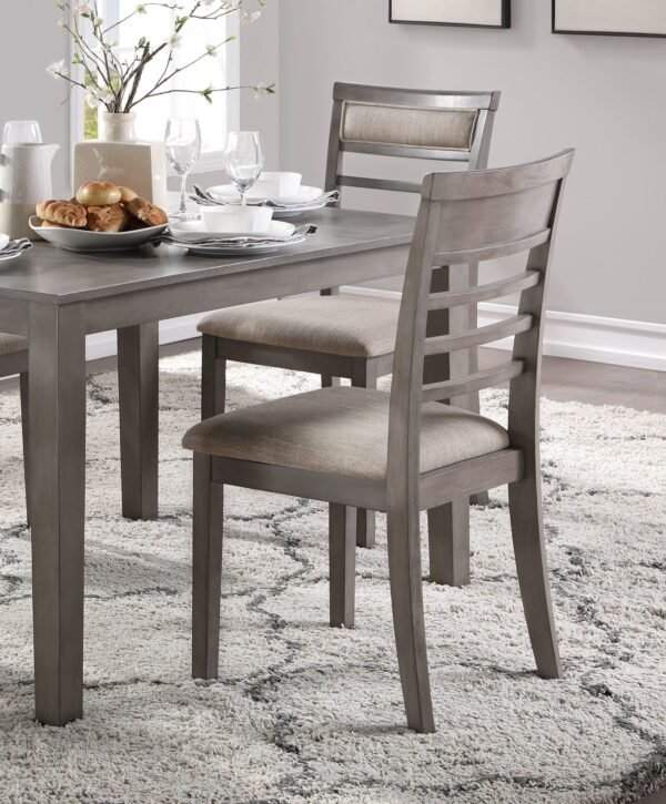 Gray 5pc Dining Set – Wooden Table with 4 Upholstered Chairs, Transitional Style - Image 3