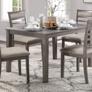 Gray 5pc Dining Set – Wooden Table with 4 Upholstered Chairs, Transitional Style