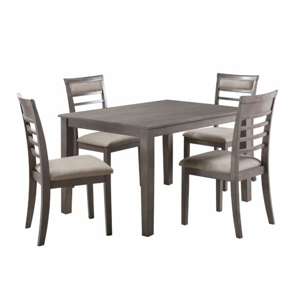 Gray 5pc Dining Set – Wooden Table with 4 Upholstered Chairs, Transitional Style - Image 9