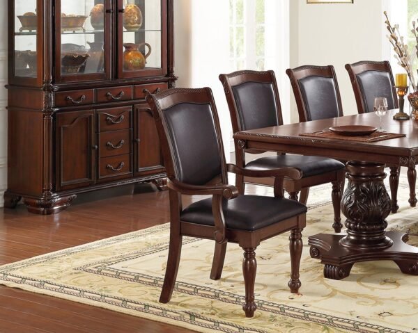 Majestic Royal 9pc Dining Set – Formal Double Pedestal Table with 8 Upholstered Chairs - Image 14