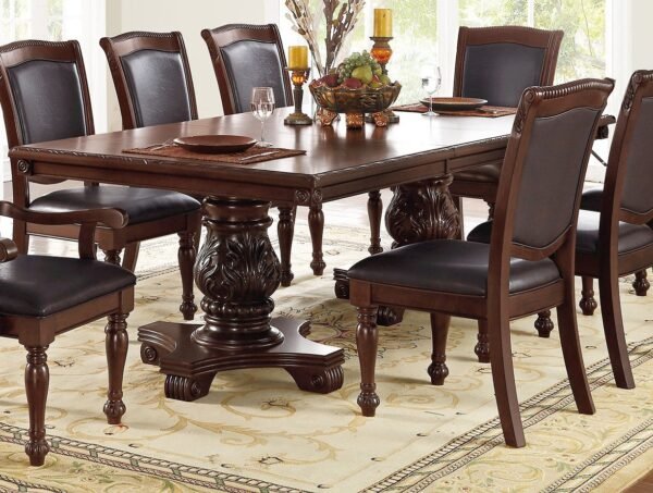 Majestic Royal 9pc Dining Set – Formal Double Pedestal Table with 8 Upholstered Chairs - Image 4