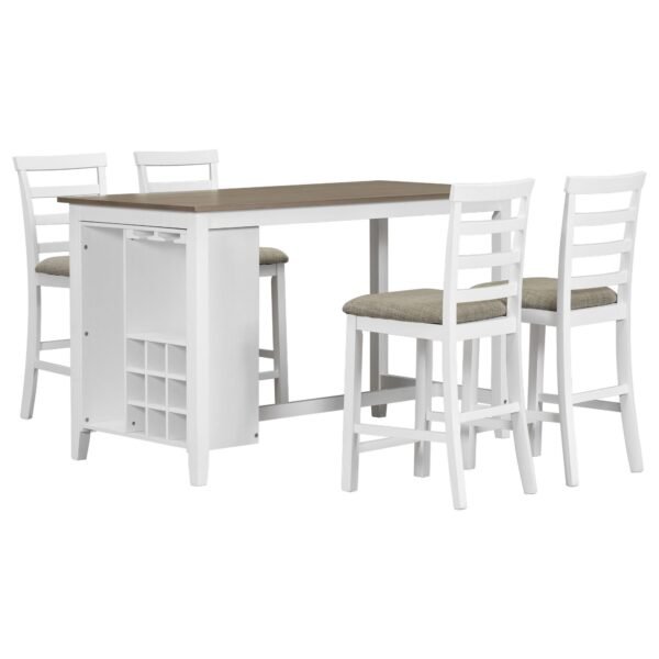 TREXM 5-Piece Counter Height Dining Set with Wine Rack & Glass Holders – Brown & Whitewash - Image 2