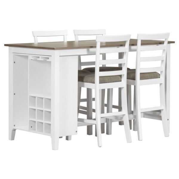 TREXM 5-Piece Counter Height Dining Set with Wine Rack & Glass Holders – Brown & Whitewash