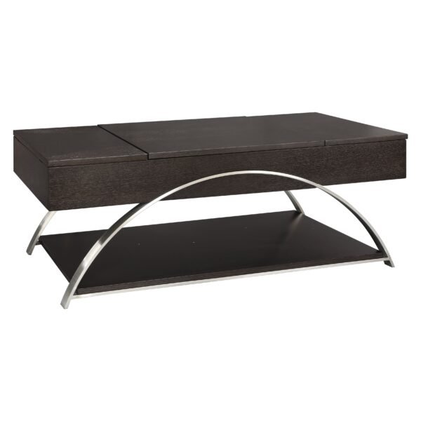 Espresso Lift-Top Coffee Table with Shelf – Modern Wood & Chrome Cocktail Table - Image 2