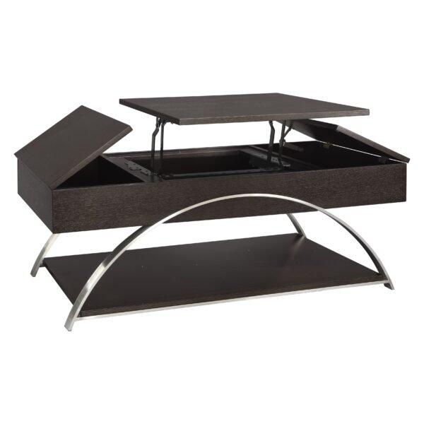 Espresso Lift-Top Coffee Table with Shelf – Modern Wood & Chrome Cocktail Table - Image 3