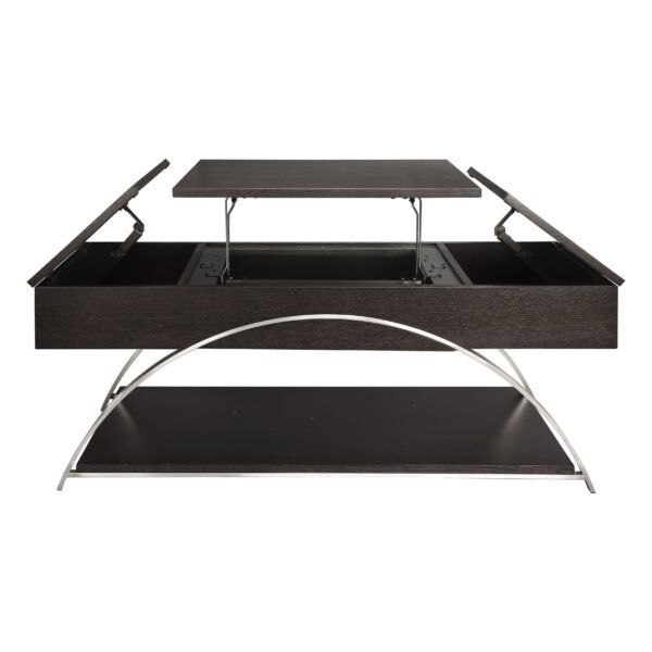 Espresso Lift-Top Coffee Table with Shelf – Modern Wood & Chrome Cocktail Table - Image 5