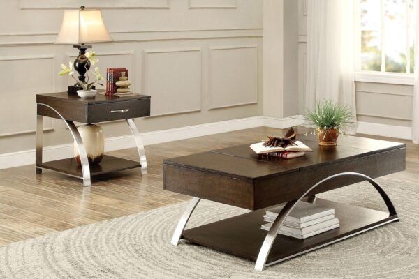Espresso Lift-Top Coffee Table with Shelf – Modern Wood & Chrome Cocktail Table - Image 7