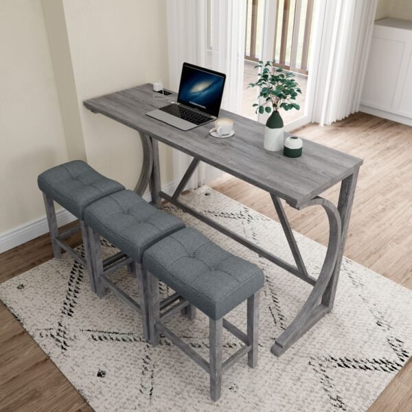 4-Piece Bar Table Set with Power Outlet – Industrial Dining Table and Stools for Kitchen, Game Room - Image 11