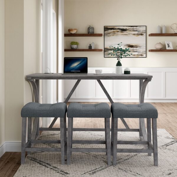 4-Piece Bar Table Set with Power Outlet – Industrial Dining Table and Stools for Kitchen, Game Room - Image 12