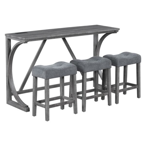 4-Piece Bar Table Set with Power Outlet – Industrial Dining Table and Stools for Kitchen, Game Room - Image 13