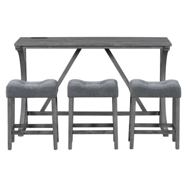 4-Piece Bar Table Set with Power Outlet – Industrial Dining Table and Stools for Kitchen, Game Room - Image 14