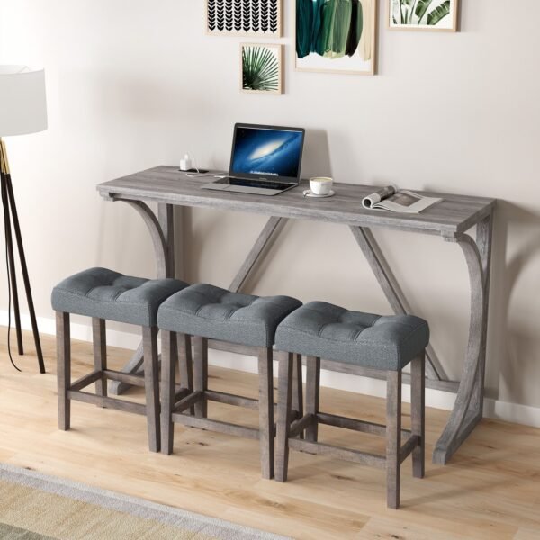 4-Piece Bar Table Set with Power Outlet – Industrial Dining Table and Stools for Kitchen, Game Room - Image 4