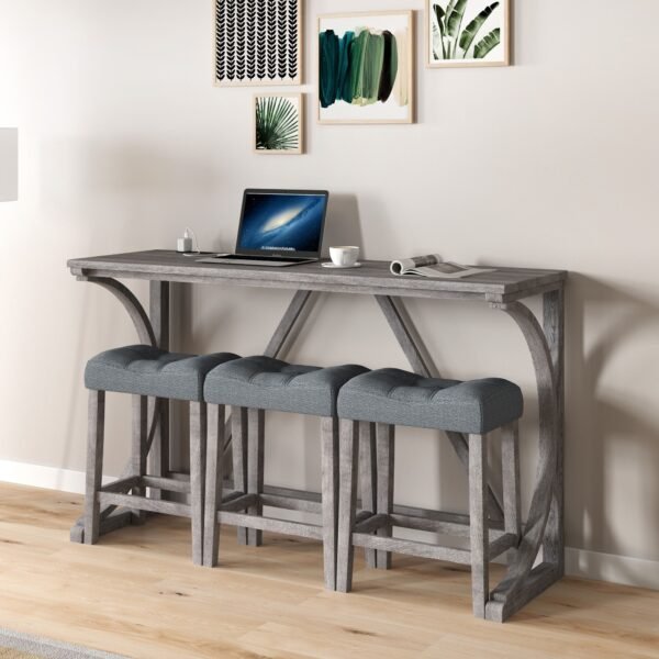4-Piece Bar Table Set with Power Outlet – Industrial Dining Table and Stools for Kitchen, Game Room - Image 6