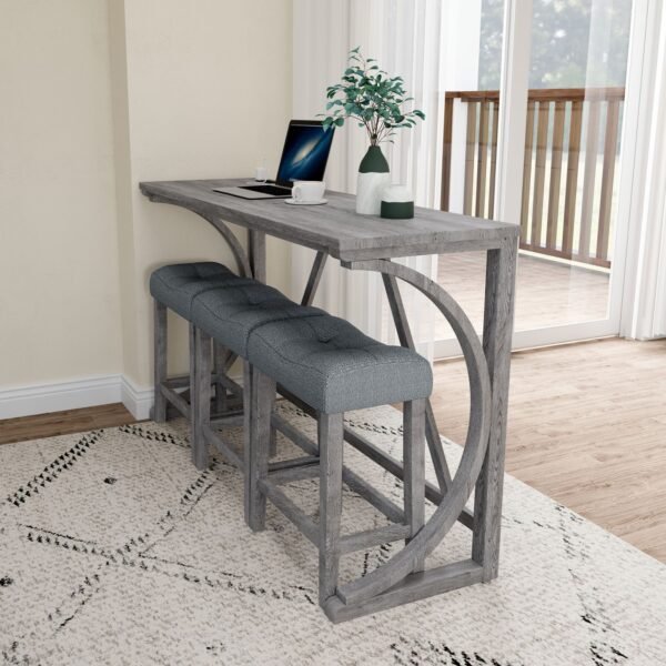 4-Piece Bar Table Set with Power Outlet – Industrial Dining Table and Stools for Kitchen, Game Room - Image 8