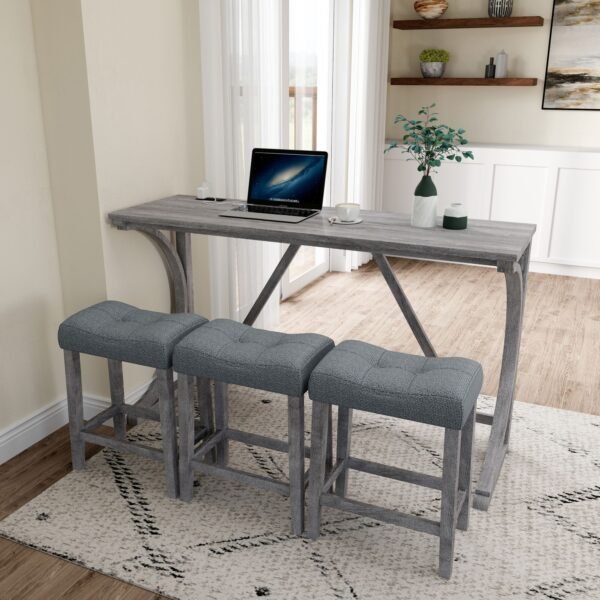 4-Piece Bar Table Set with Power Outlet – Industrial Dining Table and Stools for Kitchen, Game Room - Image 9