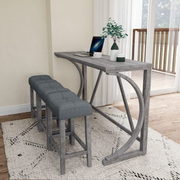 4-Piece Bar Table Set with Power Outlet – Industrial Dining Table and Stools for Kitchen, Game Room - Image 10