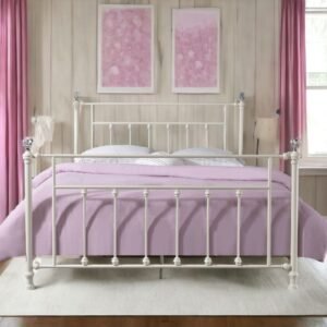 Comet White Full Bed – Elegant Spindle Metal Frame with Classic Design