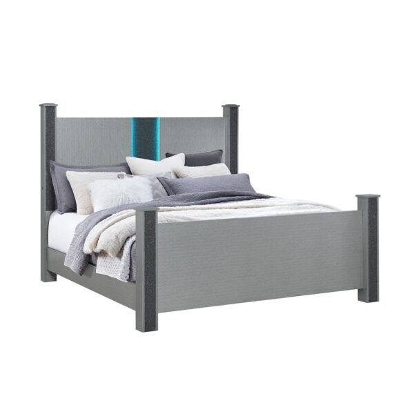 Lorenzo Silver 5-Piece King Bedroom Set with Built-In Lighting & Storage – Contemporary Glam Style - Image 2