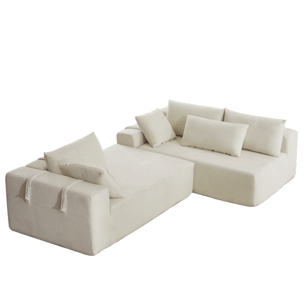 Modern Beige Chenille L-Shaped Sectional Sofa with 6 Pillows – Modular Right Chaise - Image 3