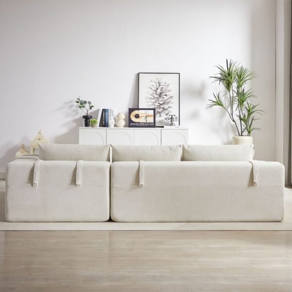 Modern Beige Chenille L-Shaped Sectional Sofa with 6 Pillows – Modular Right Chaise - Image 16