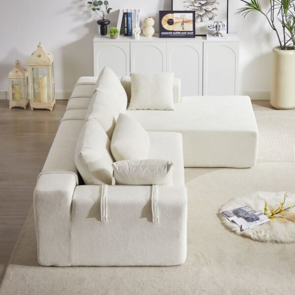 Modern Beige Chenille L-Shaped Sectional Sofa with 6 Pillows – Modular Right Chaise - Image 17