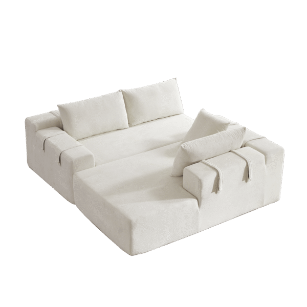 Modern Beige Chenille L-Shaped Sectional Sofa with 6 Pillows – Modular Right Chaise - Image 4