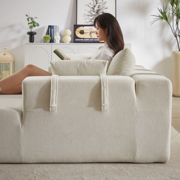 Modern Beige Chenille L-Shaped Sectional Sofa with 6 Pillows – Modular Right Chaise - Image 8
