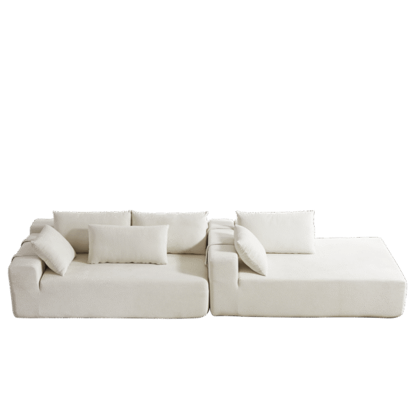Modern Beige Chenille L-Shaped Sectional Sofa with 6 Pillows – Modular Right Chaise - Image 6
