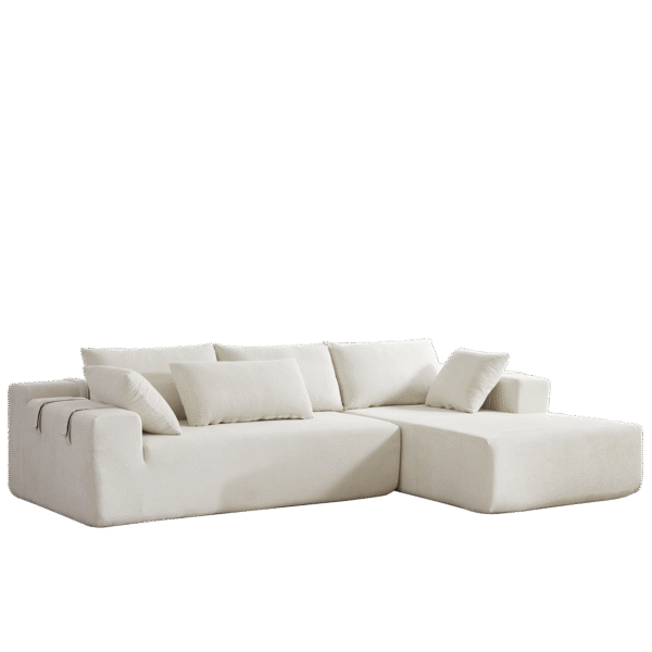 Modern Beige Chenille L-Shaped Sectional Sofa with 6 Pillows – Modular Right Chaise - Image 9