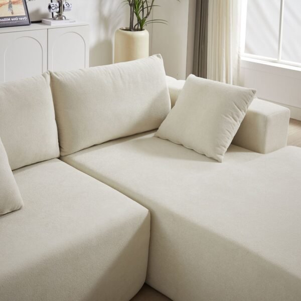 Modern Beige Chenille L-Shaped Sectional Sofa with 6 Pillows – Modular Right Chaise - Image 11