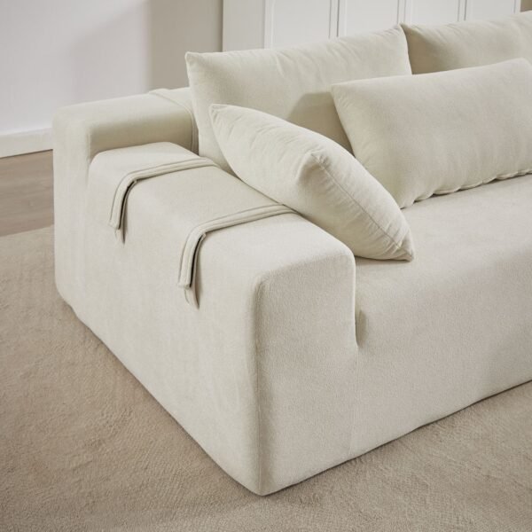 Modern Beige Chenille L-Shaped Sectional Sofa with 6 Pillows – Modular Right Chaise - Image 12