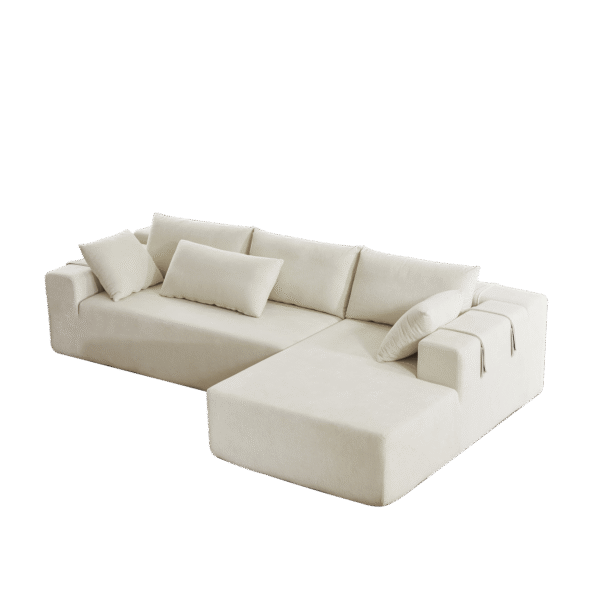 Modern Beige Chenille L-Shaped Sectional Sofa with 6 Pillows – Modular Right Chaise - Image 2