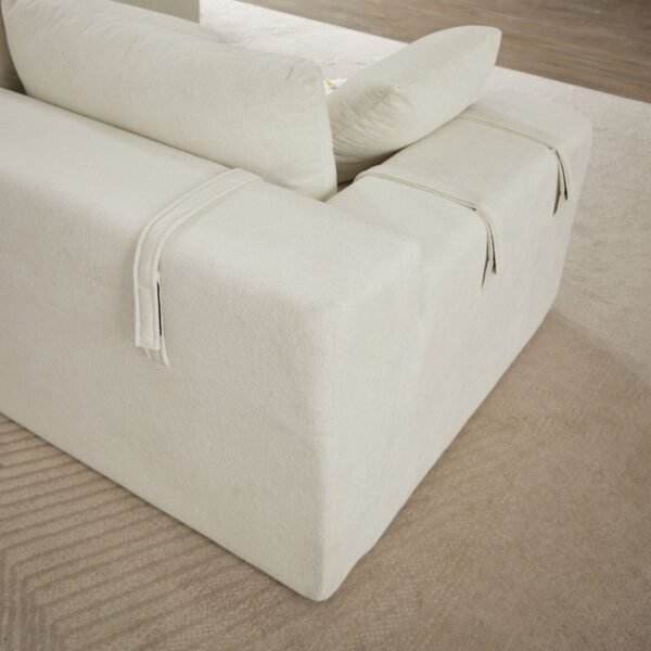 Modern Beige Chenille L-Shaped Sectional Sofa with 6 Pillows – Modular Right Chaise - Image 13