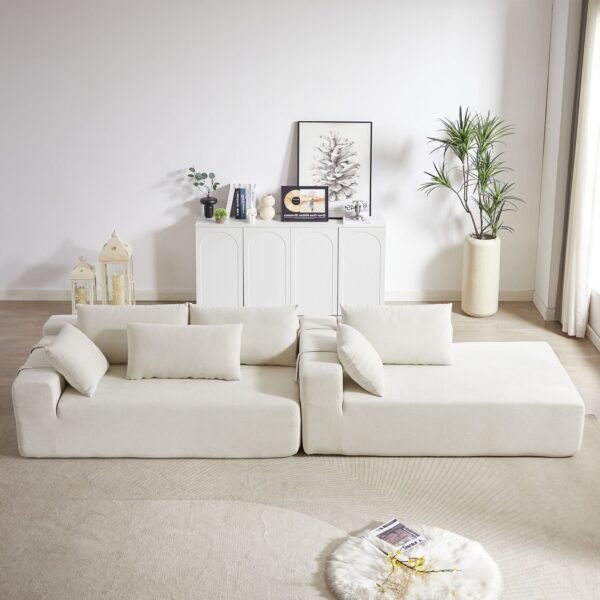 Modern Beige Chenille L-Shaped Sectional Sofa with 6 Pillows – Modular Right Chaise - Image 14