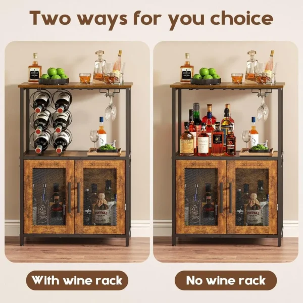Bar Cabinet with Detachable Wine Rack, Liquor Stand for Home Bar, Mini Table with Glass Holder, Small Sideboard with Mesh Door - Image 5