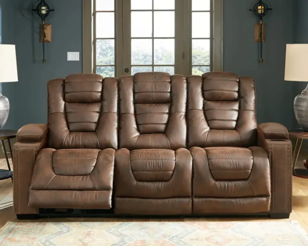 Signature Design by Ashley Owner's Box Faux Leather Power Reclining Sofa with Adjustable Headrest, Brown sofa inflavel air sofa