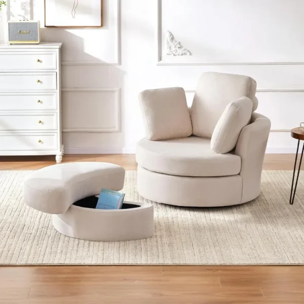 Oversized Swivel Barrel Chair with Ottoman and Removable Headrest – Modern 360° Lounge Comfort - Image 3