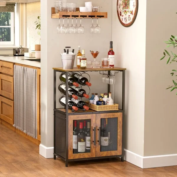 Bar Cabinet with Detachable Wine Rack, Liquor Stand for Home Bar, Mini Table with Glass Holder, Small Sideboard with Mesh Door - Image 3