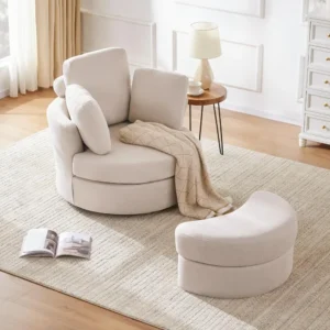 Oversized Swivel Barrel Chair with Ottoman and Removable Headrest – Modern 360° Lounge Comfort