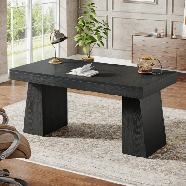 55” L-Shaped Mid-Century Executive Desk with Trapezoid Base – Stylish & Spacious Office Desk - Image 5