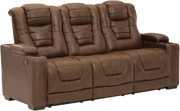 Signature Design by Ashley Owner's Box Faux Leather Power Reclining Sofa with Adjustable Headrest, Brown sofa inflavel air sofa - Image 2