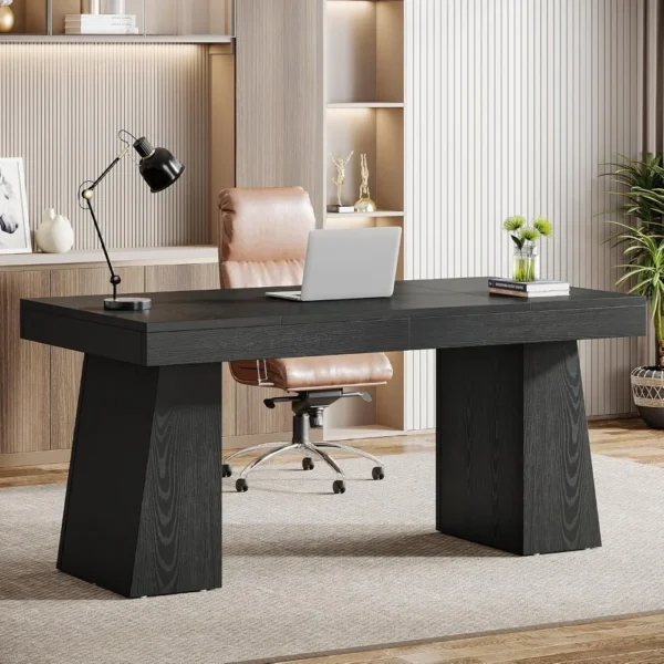 55” L-Shaped Mid-Century Executive Desk with Trapezoid Base – Stylish & Spacious Office Desk - Image 4
