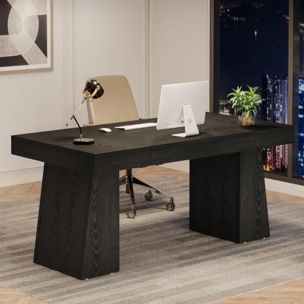 55” L-Shaped Mid-Century Executive Desk with Trapezoid Base – Stylish & Spacious Office Desk - Image 3
