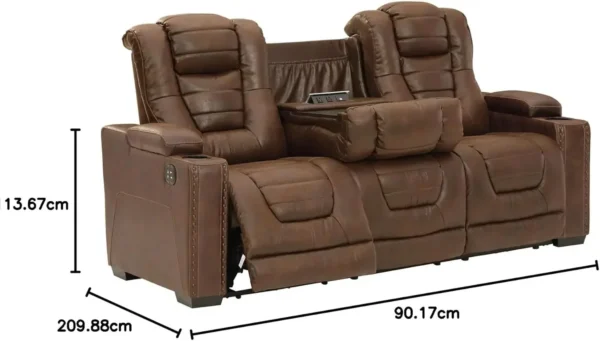 Signature Design by Ashley Owner's Box Faux Leather Power Reclining Sofa with Adjustable Headrest, Brown sofa inflavel air sofa - Image 3
