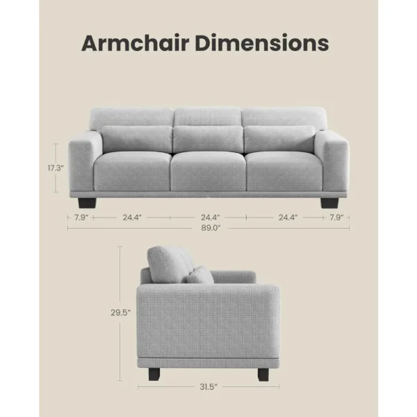3 Seater Sofa Couch, 89" Modern Couch, Comfy Sofa with Supportive Futon &Thickened Cushion, Removable & Washable Covers, Sofa - Image 2
