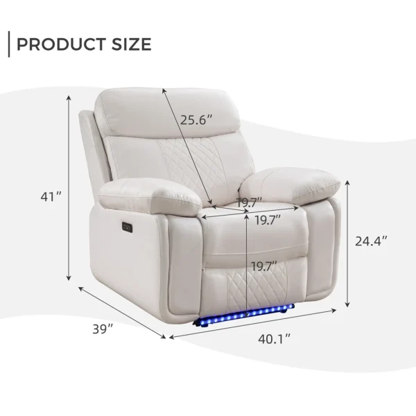 Power Recliner Chair w/ LED Light, USB Port Faux Leather Electric Reclining Chair Home Theater Seating (M046) - Image 2