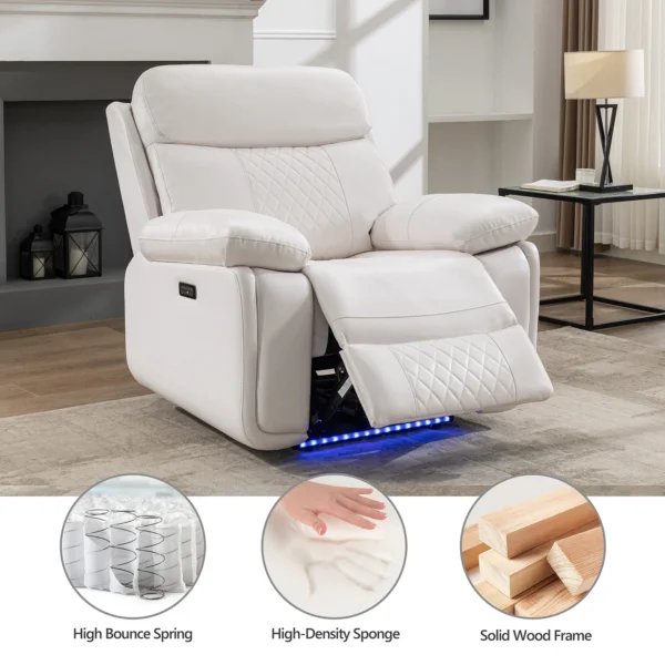 Power Recliner Chair w/ LED Light, USB Port Faux Leather Electric Reclining Chair Home Theater Seating (M046) - Image 5