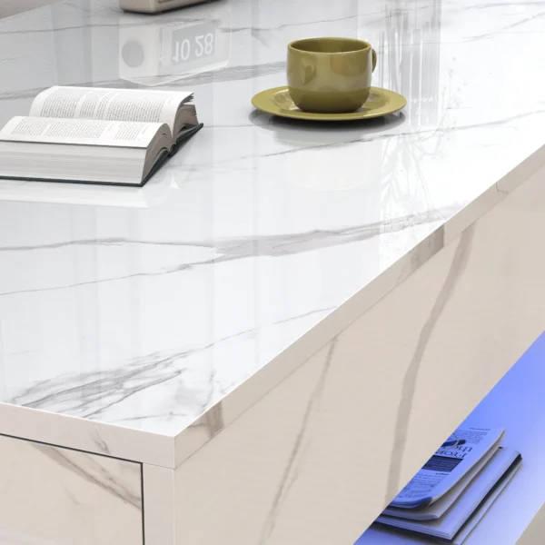 Modern Stylish Coffee Table with LED lights, Double-Layer Design for Living Room Coffee Table with 2 Storage Drawers - Image 5